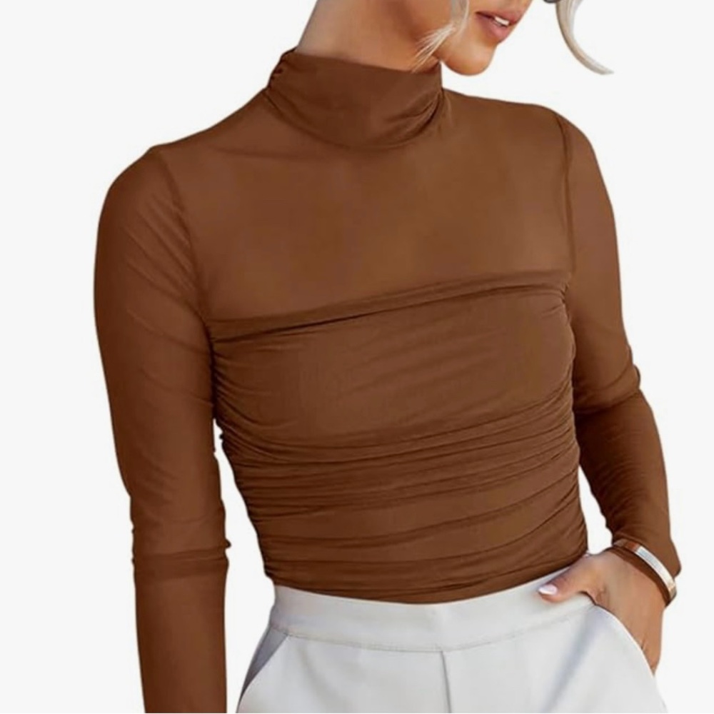 Reona Women’s Sheer Mock Turtleneck Long sleeve Bodysuit